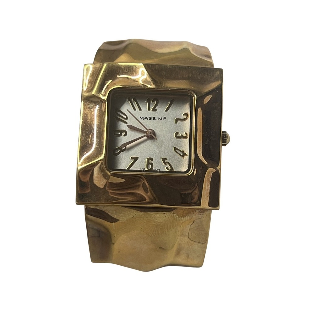 MASSINI Gold Tone Bangle Cuff Wristwatch Square Dial‎ Untested V-360 MASL 4248
